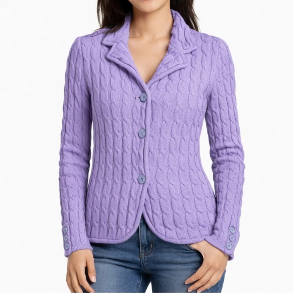 Talbots‎ Merino Wool Sweater Women S Petite Preppy Academia Teacher Cable Knit
